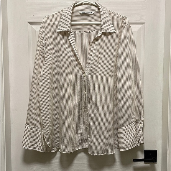 Zara Tops - Zara | Semi Sheer |Pinstripe |Collared |Button Down |Wide Cuff |Blouse |Size XXL